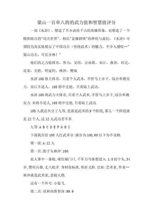 梁山一百单八将的武力值和智慧值评分