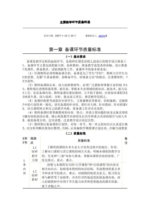 主要教学环节质量标准