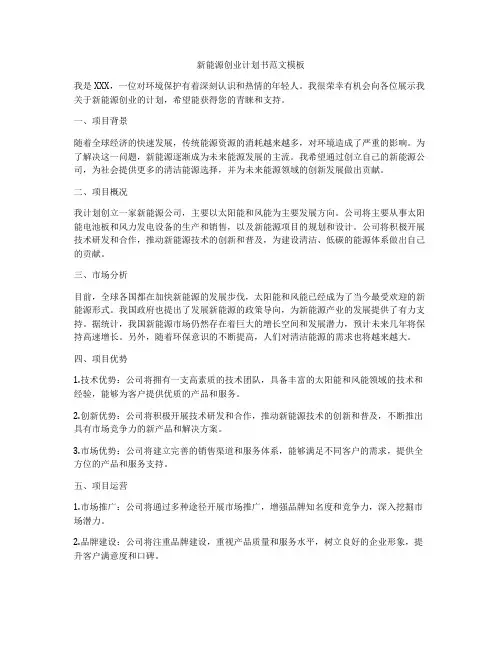 新能源创业计划书范文模板