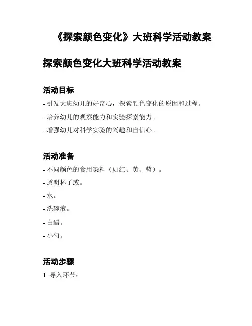 《探索颜色变化》大班科学活动教案