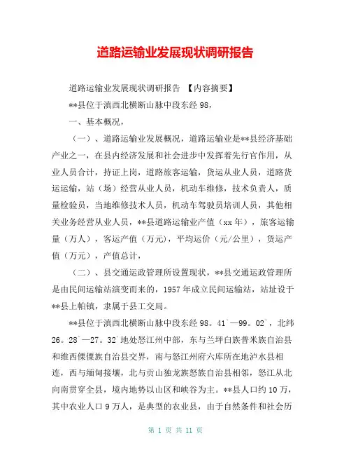 道路运输业发展现状调研报告【共10页】