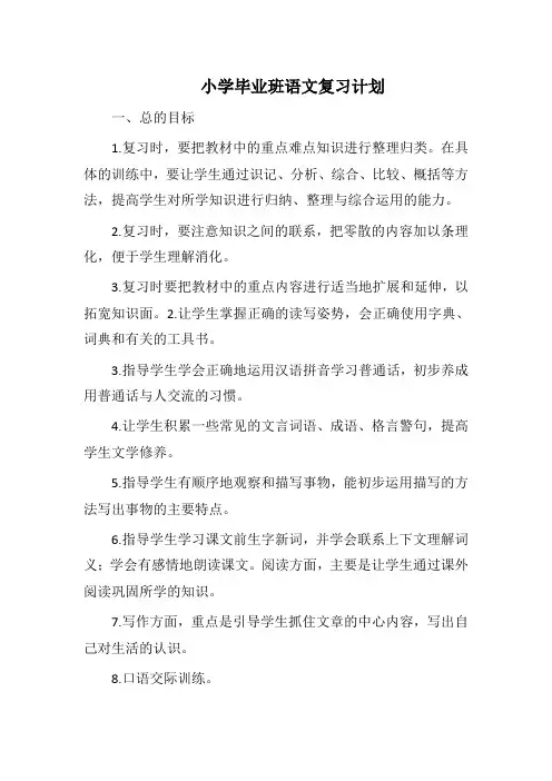 小学毕业班语文复习计划