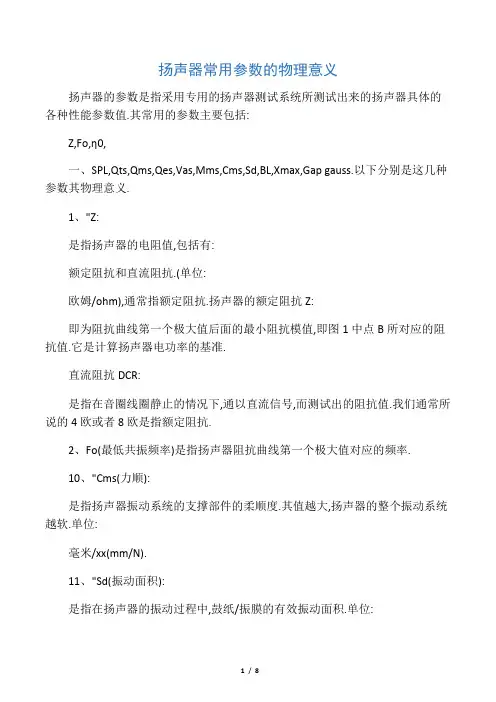 扬声器常用参数的物理意义