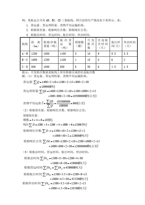 船舶运输管理与经营——计算题例题