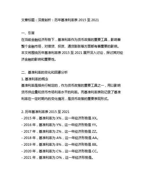 历年基准利率表2015至2021