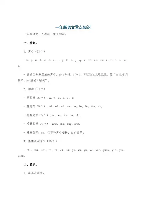 一年级语文重点知识