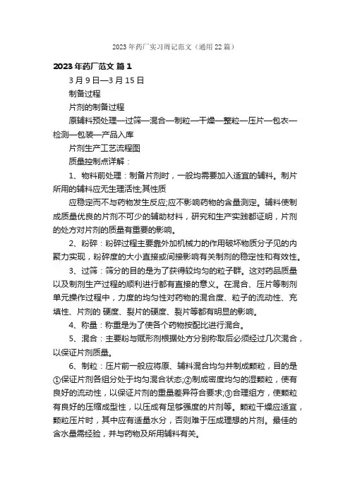 2023年药厂实习周记范文（通用22篇）