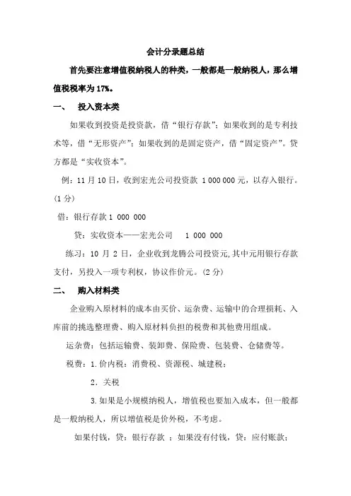会计分录题总结