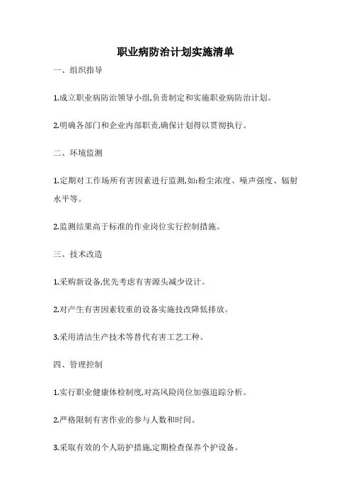 职业病防治计划实施清单