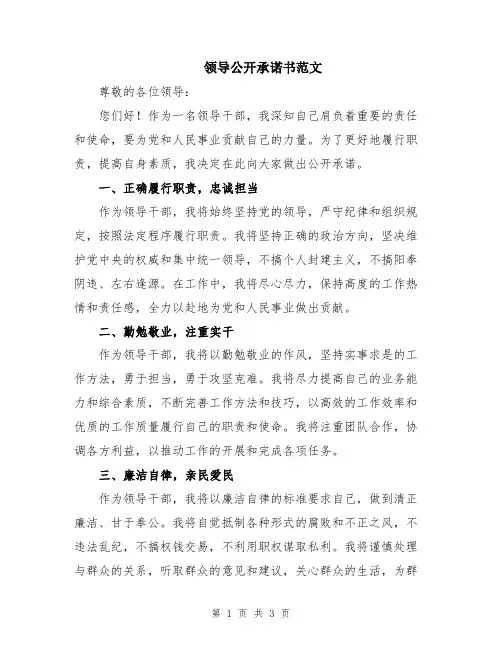领导公开承诺书范文