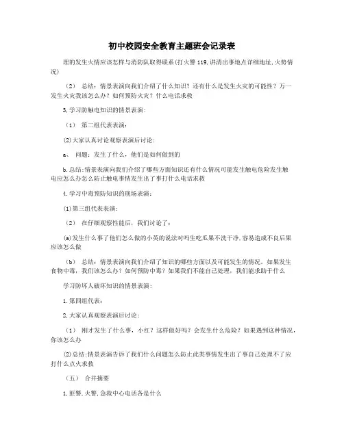 初中校园安全教育主题班会记录表