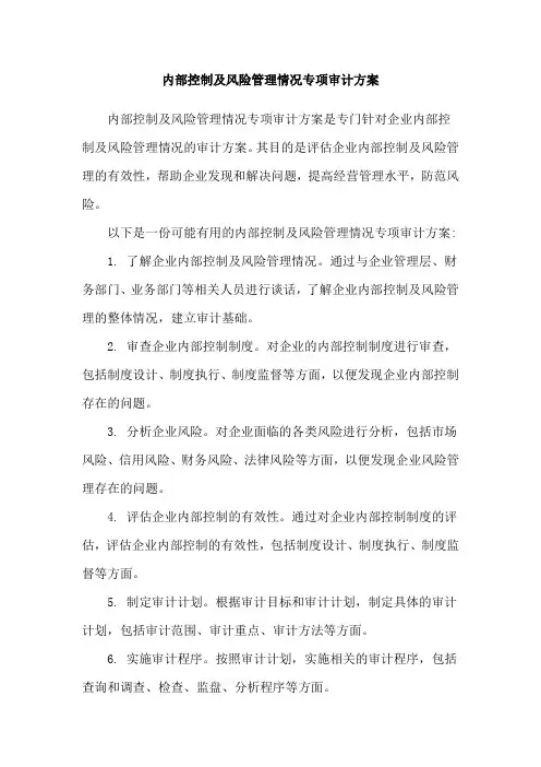 内部控制及风险管理情况专项审计方案