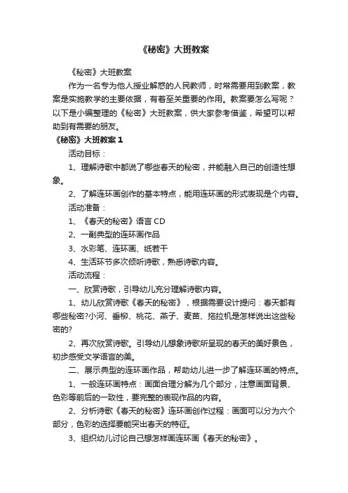 《秘密》大班教案
