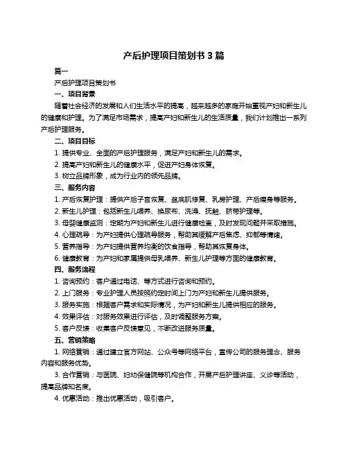产后护理项目策划书3篇