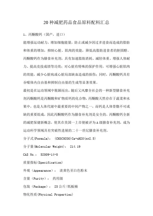 20种减肥药品食品原料配料汇总详解