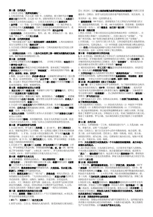 九年级上册历史提纲