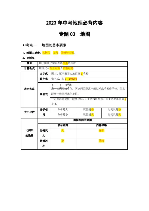 2023年中考地理必背专题03  地图