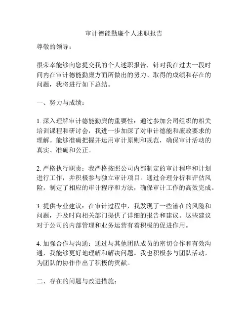 审计德能勤廉个人述职报告