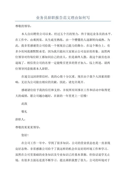 业务员辞职报告范文理由如何写