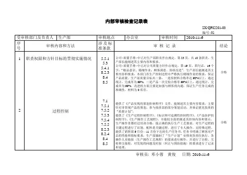(完整版)内部审核检查记录表大全精华