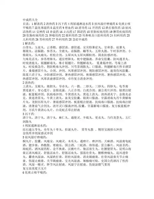 中成药大全附分类目录