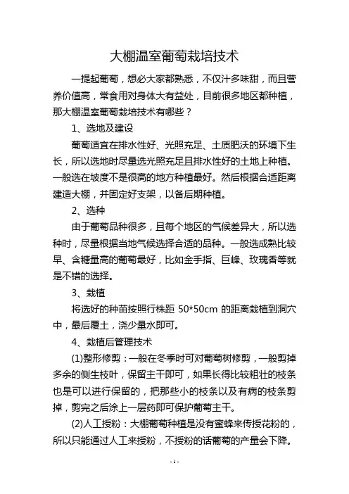 大棚温室葡萄栽培技术