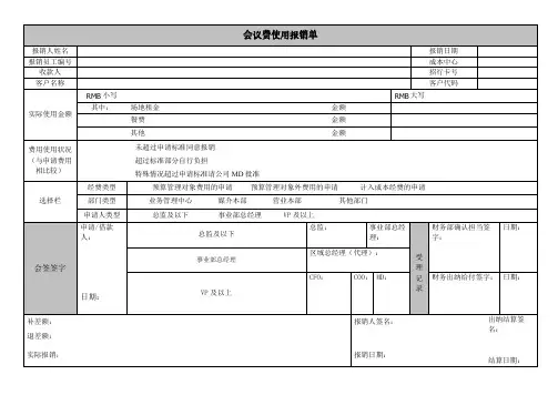 会议费使用报销单