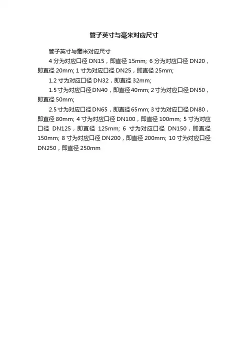 管子英寸与毫米对应尺寸