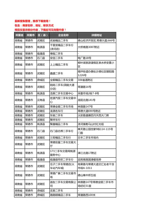 新版湖南省常德市二手车企业公司商家户名录单联系方式地址大全160家