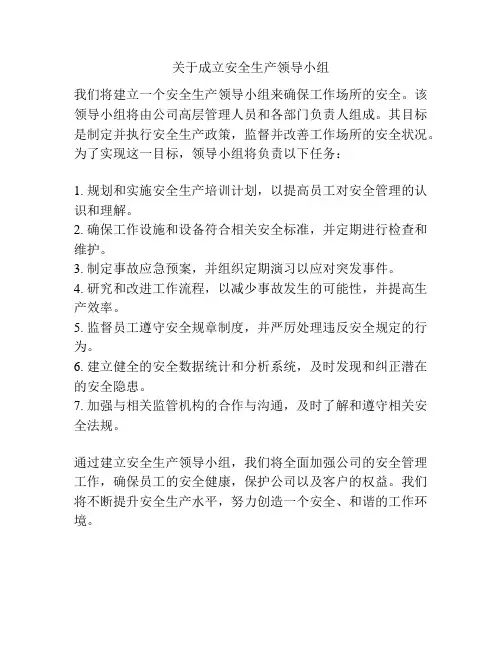 关于成立安全生产领导小组