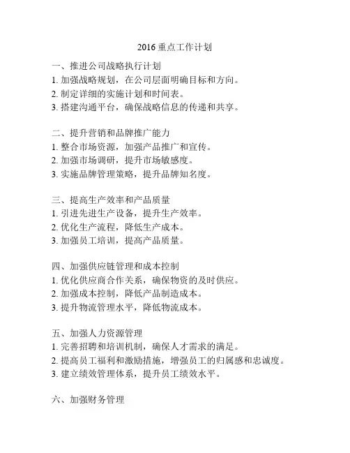 2016重点工作计划