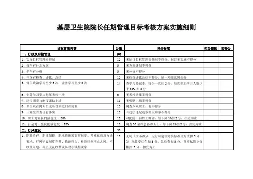 基层卫生院院长任期管理目标考核方案实施细则
