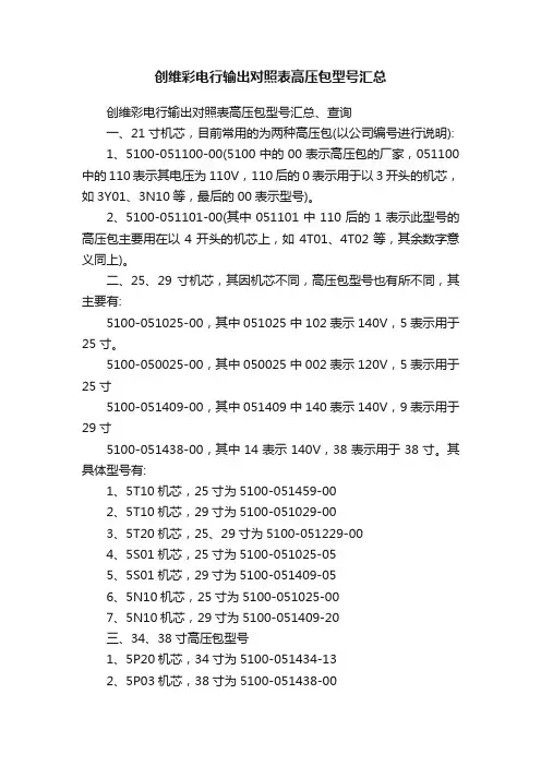 创维彩电行输出对照表高压包型号汇总