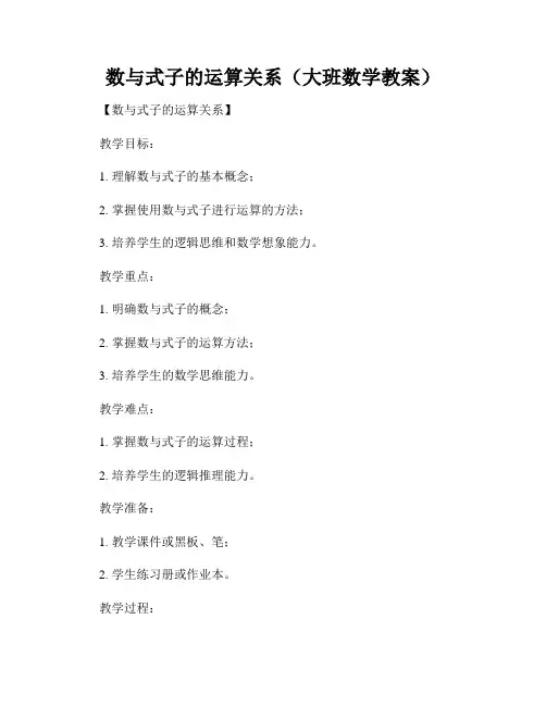 数与式子的运算关系(大班数学教案)