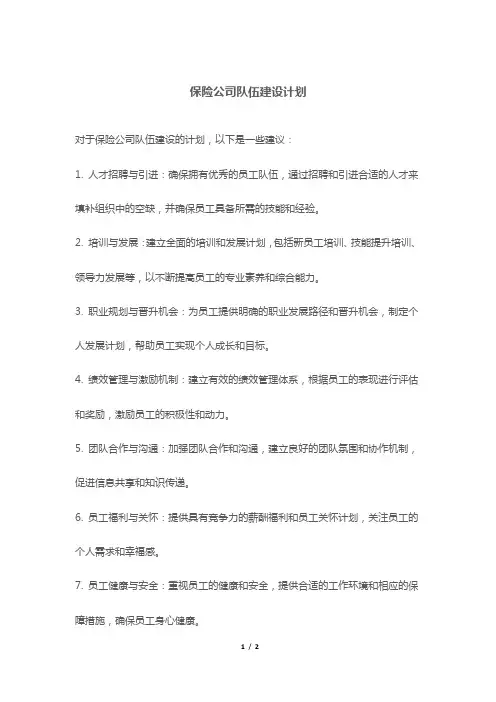 保险公司队伍建设计划