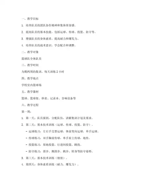 篮球队集训教案模板范文