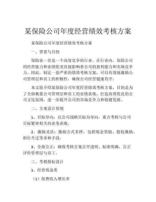 某保险公司年度经营绩效考核方案