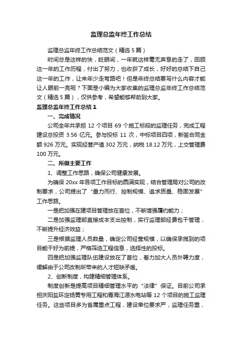 监理总监年终工作总结范文（精选5篇）