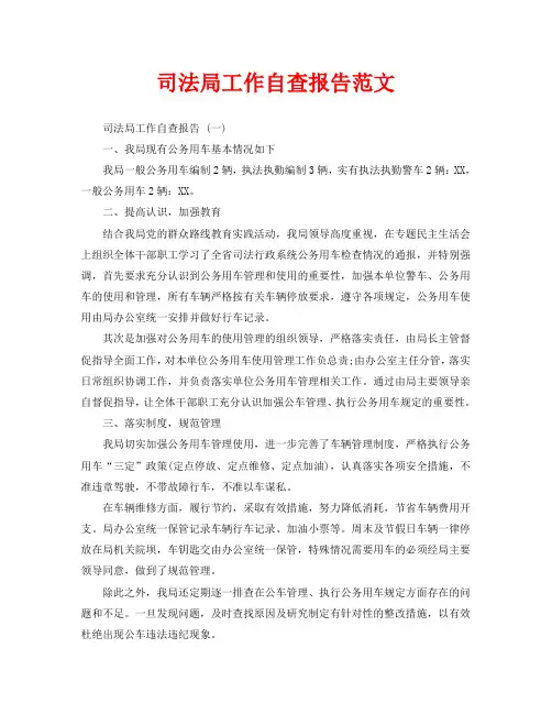 司法局工作自查报告范文