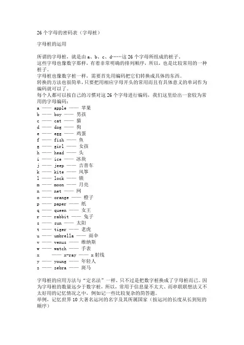 26个字母的密码表