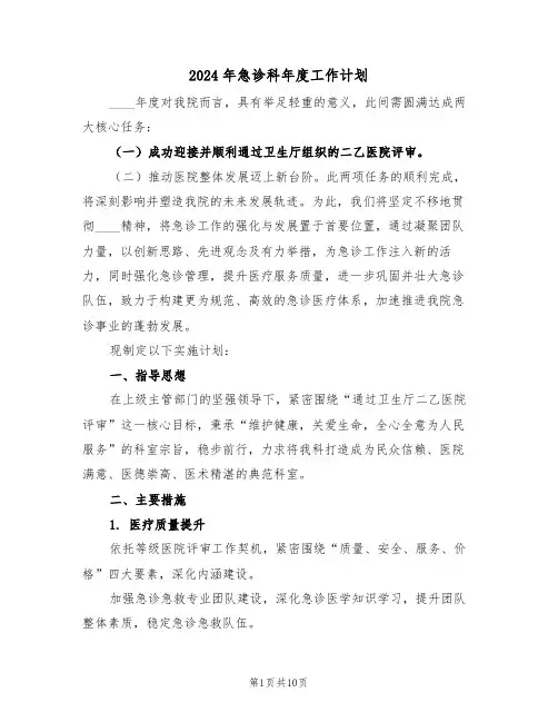 2024年急诊科年度工作计划（五篇）