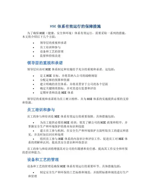 hse体系有效运行的保障措施