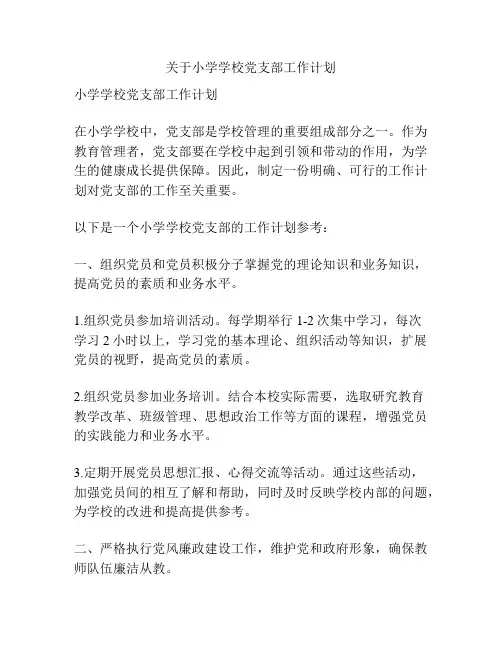 关于小学学校党支部工作计划