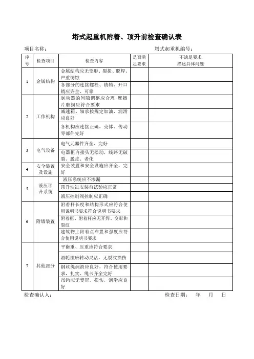 塔式起重机附着、顶升检查确认表