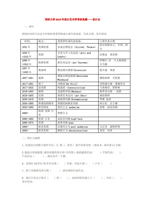 同济大学2010年工业设计考研真题——设计史