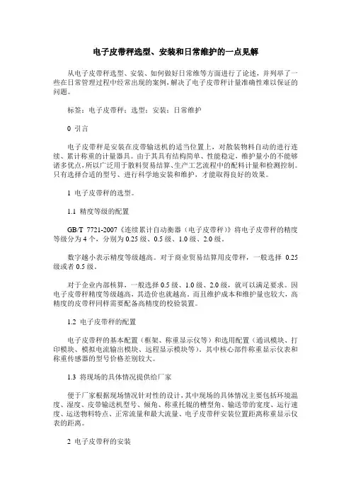 电子皮带秤选型、安装和日常维护的一点见解