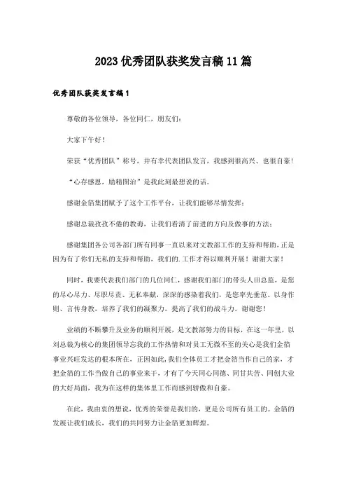 2023优秀团队获奖发言稿11篇