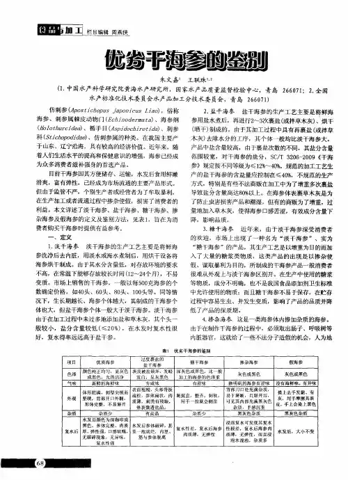 优劣干海参的鉴别
