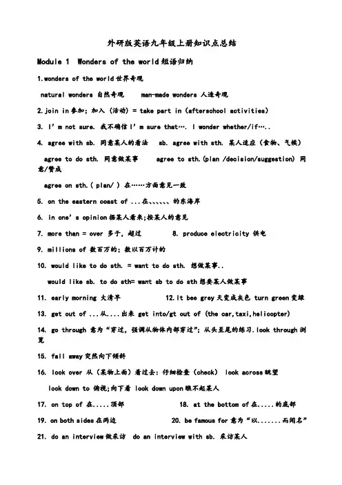 外研版英语九年级上册知识点总结