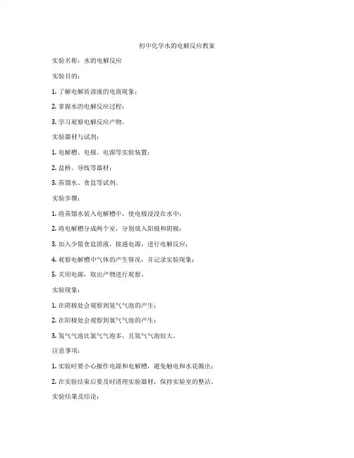 初中化学水的电解反应教案